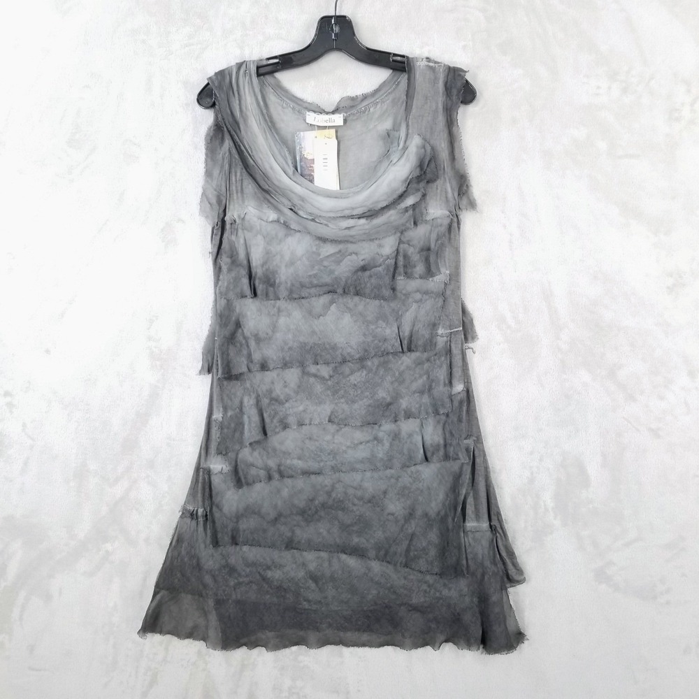 Liabella Layered Dress OS Gun Metal Italian Silk Goth Fairy Raw Edge